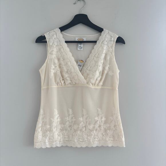 Vintage Talbots Petite Lightweight Stretch Nylon Mesh Tank Top Lace Lined Size P - Picture 1 of 10